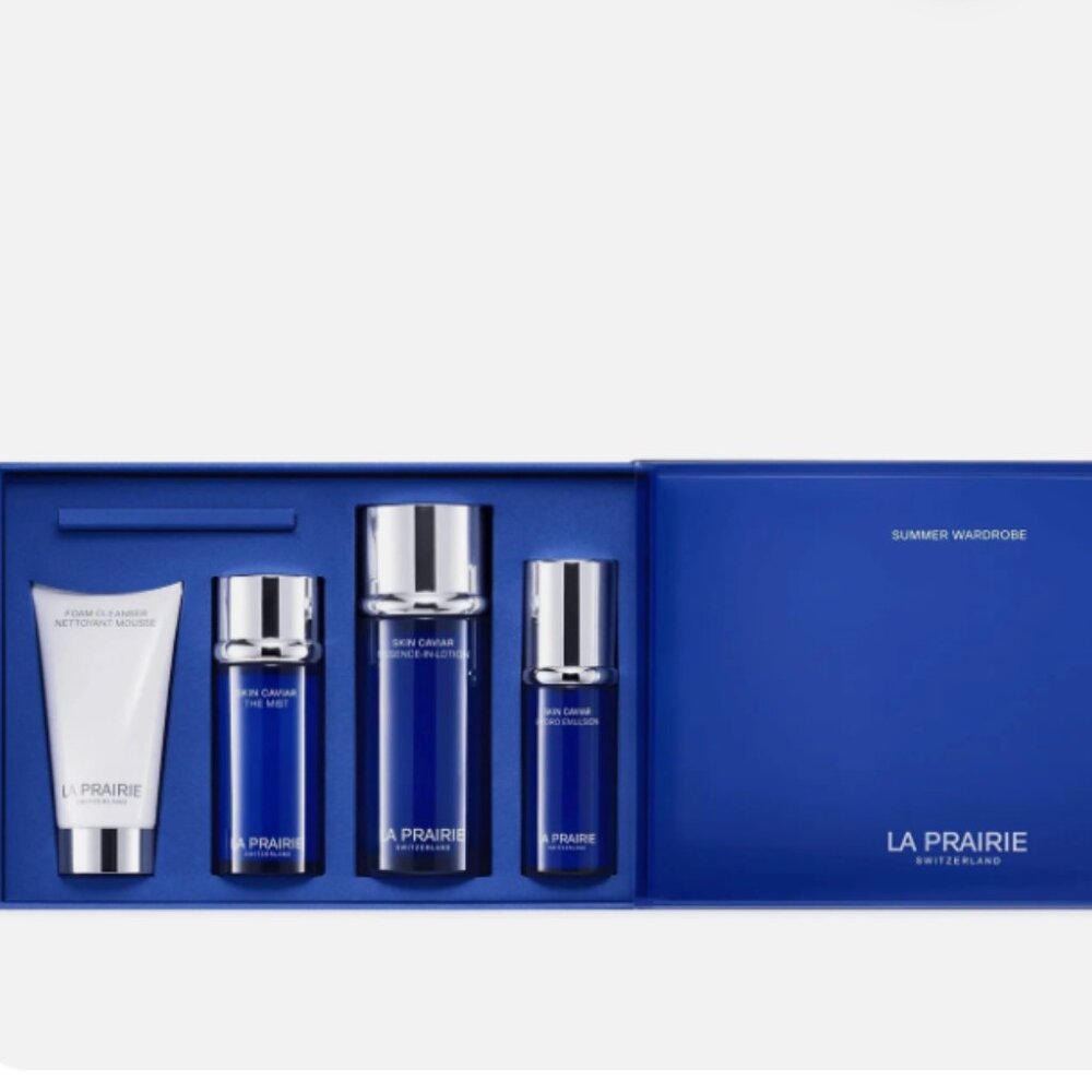 $607 La Prairie Travel Wardrobe 4 Piece Skin Caviar Emulsion Cleanser Mist Set
